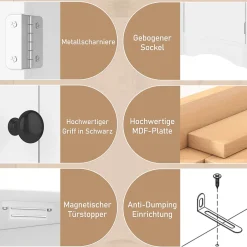 ProximaX Meuble triangulaire salle de bain blanc laqué, 2 étagères ouvertes, 2 portes avec séparateurs réglables, design simple* Meuble Wc