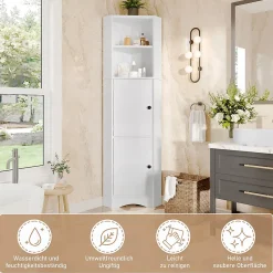 ProximaX Meuble triangulaire salle de bain blanc laqué, 2 étagères ouvertes, 2 portes avec séparateurs réglables, design simple* Meuble Wc