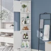 ProximaX Meuble triangulaire salle de bain blanc, résistant à l'humidité, étagères ouvertes, double porte avec étagères réglables* Meuble Wc