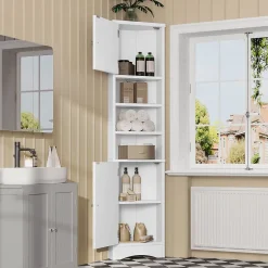 ProximaX Meuble triangulaire salle de bain blanc, résistant à l'humidité, étagères ouvertes, double porte avec étagères réglables* Meuble Wc