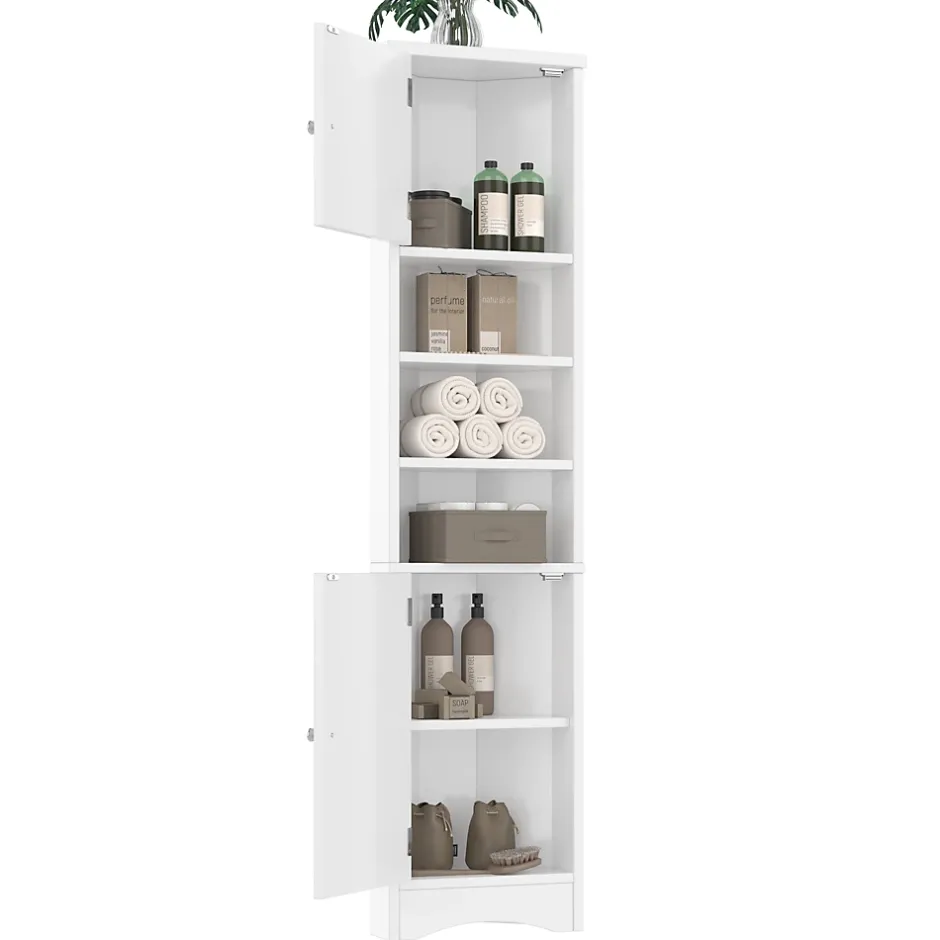ProximaX Meuble triangulaire salle de bain blanc, résistant à l'humidité, étagères ouvertes, double porte avec étagères réglables* Meuble Wc