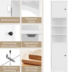 ProximaX Meuble triangulaire salle de bain blanc, résistant à l'humidité, étagères ouvertes, double porte avec étagères réglables* Meuble Wc