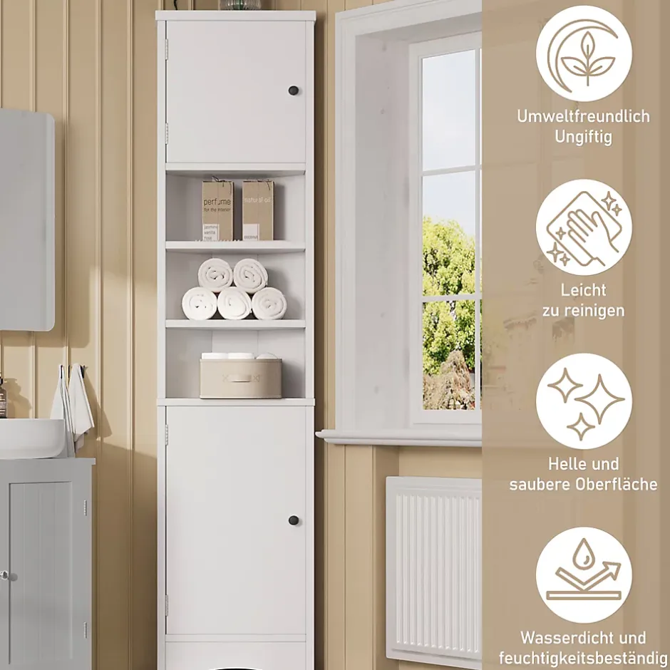 ProximaX Meuble triangulaire salle de bain blanc, résistant à l'humidité, étagères ouvertes, double porte avec étagères réglables* Meuble Wc