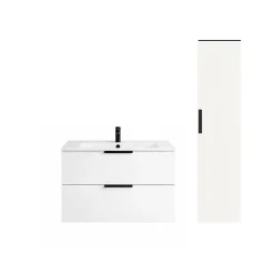 Burgbad Meuble vasque 90 cm Olena blanc brillant + colonne* Ensemble Meuble De Salle De Bains
