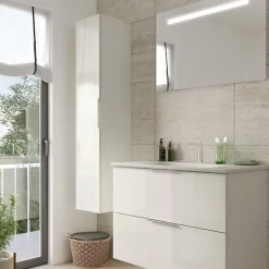 Burgbad Meuble vasque 90 cm Olena blanc brillant + colonne* Ensemble Meuble De Salle De Bains