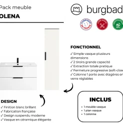Burgbad Meuble vasque 90 cm Olena blanc brillant + colonne* Ensemble Meuble De Salle De Bains