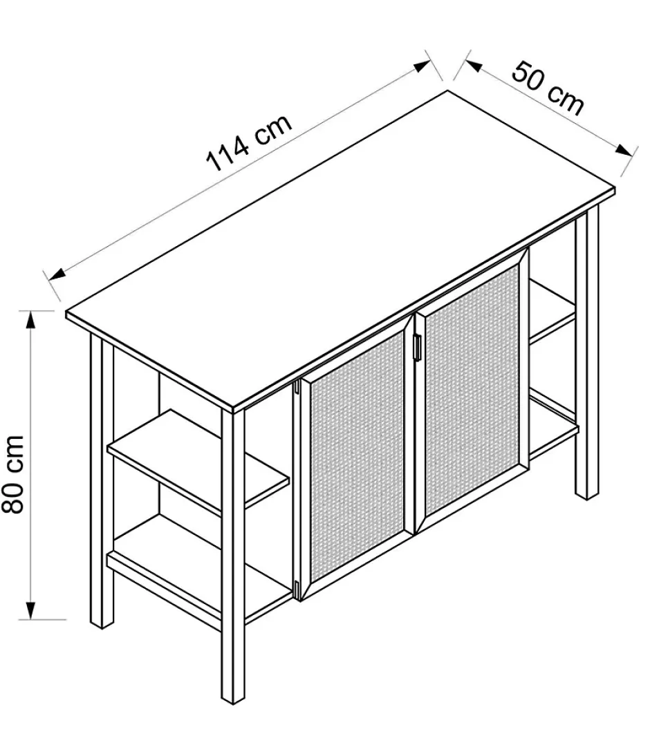 Meuble vasque à poser 2 portes avec plan de toilette l.114 x H.80 x P.50 cm, placage chêne et cannage, Thiam* Meuble Buanderie|Meuble Vasque