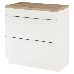 GoodHome Meuble vasque à poser blanc brillant l.80 cm Imandra + plan de toilette chêne massif Hartland,* Meuble Buanderie|Meuble Vasque