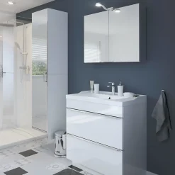 GoodHome Meuble vasque à poser blanc l.80 cm Imandra + plan vasque blanc céramique Lana,* Meuble Vasque