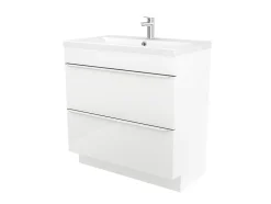 GoodHome Meuble vasque à poser blanc l.80 cm Imandra + plan vasque blanc céramique Nira,