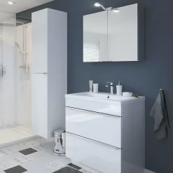 GoodHome Meuble vasque à poser blanc l.80 cm Imandra + plan vasque blanc céramique Nira,