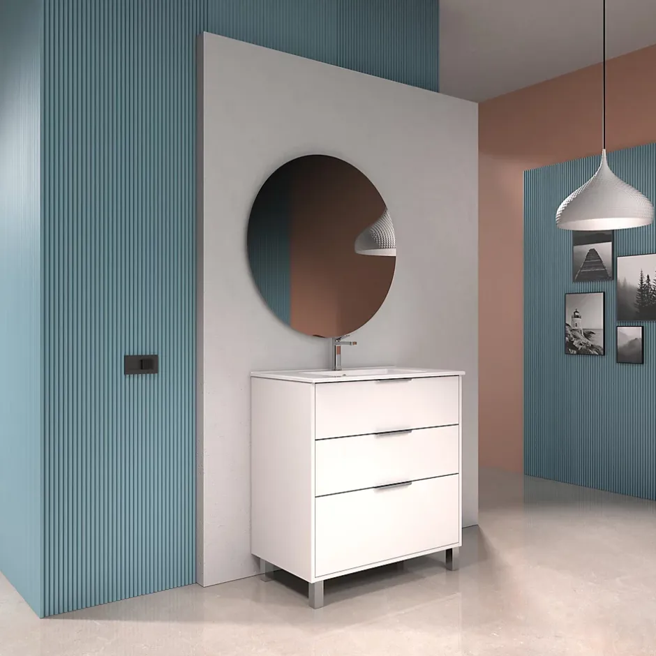 Futurbath Meuble vasque à poser blanc mat l.60 cm + plan simple vasque porcelaine, Louna* Meuble Vasque