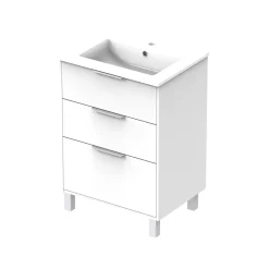 Futurbath Meuble vasque à poser blanc mat l.60 cm + plan simple vasque porcelaine, Louna* Meuble Vasque
