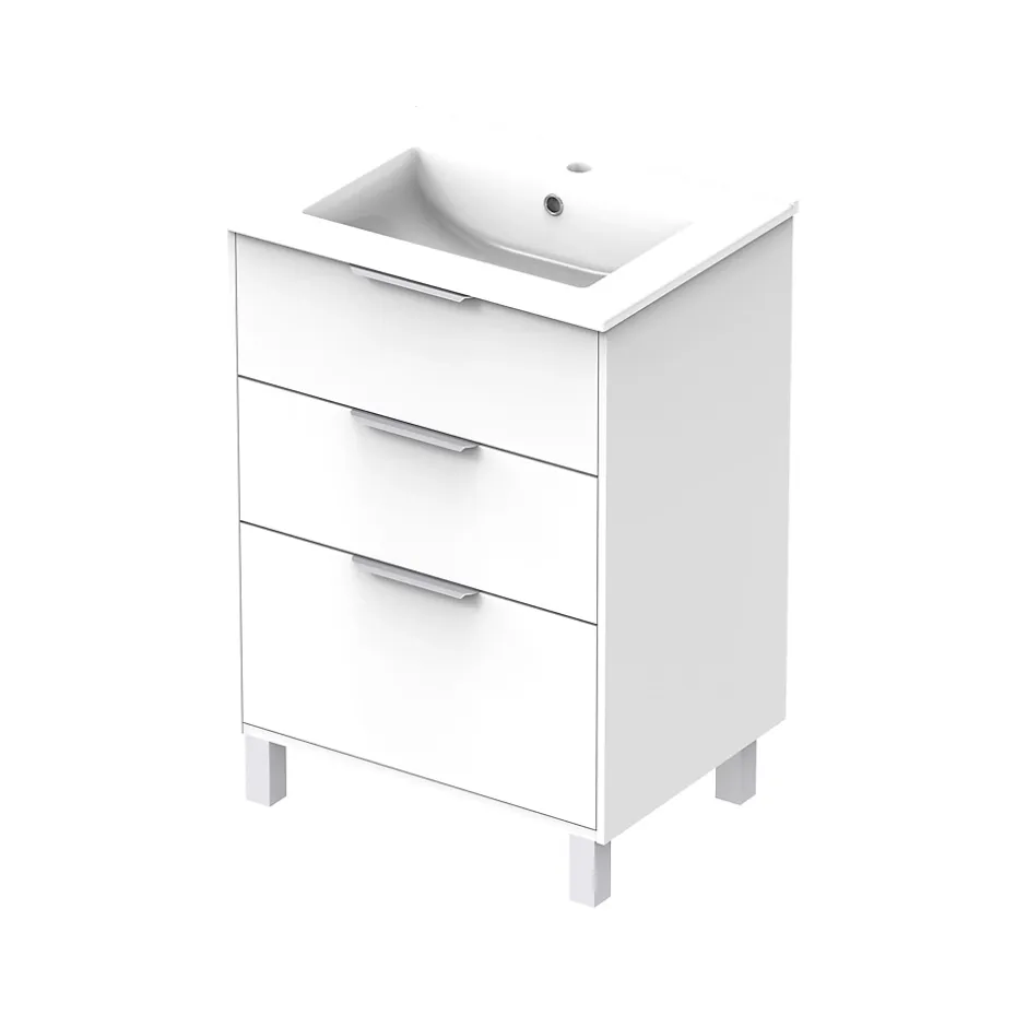 Futurbath Meuble vasque à poser blanc mat l.60 cm + plan simple vasque porcelaine, Louna* Meuble Vasque
