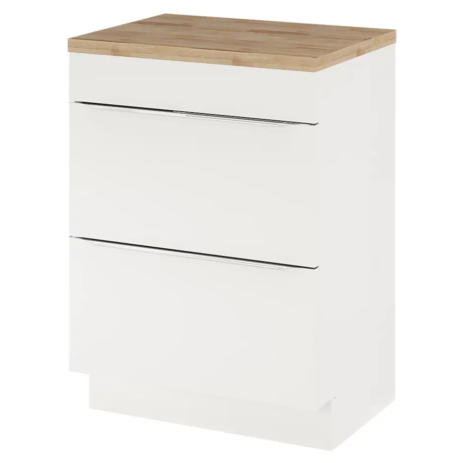 GoodHome Meuble vasque à poser blanc brillant l.60 cm Imandra + plan de toilette chêne massif Hartland,* Meuble Vasque|Meuble Buanderie