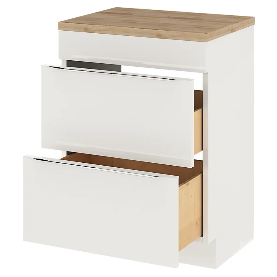 GoodHome Meuble vasque à poser blanc brillant l.60 cm Imandra + plan de toilette chêne massif Hartland,* Meuble Vasque|Meuble Buanderie