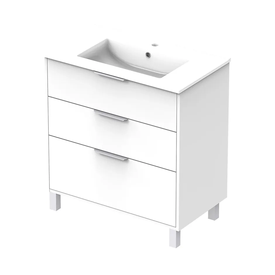 Futurbath Meuble vasque à poser blanc mat l.80 cm + plan simple vasque porcelaine, Louna* Meuble Vasque