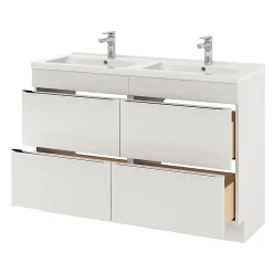 GoodHome Meuble vasque à poser blanc brillant l.120 cm Imandra + plan double vasque blanc céramique Nira,