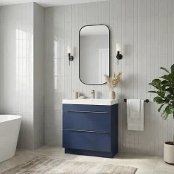 GoodHome Meuble vasque à poser bleu nuit mat l.80 cm Imandra + plan vasque blanc résine Mila,* Meuble Vasque