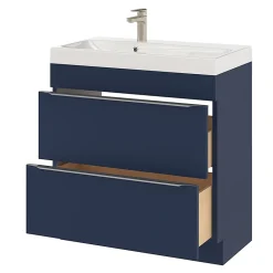 GoodHome Meuble vasque à poser bleu nuit mat l.80 cm Imandra + plan vasque blanc résine Mila,* Meuble Vasque