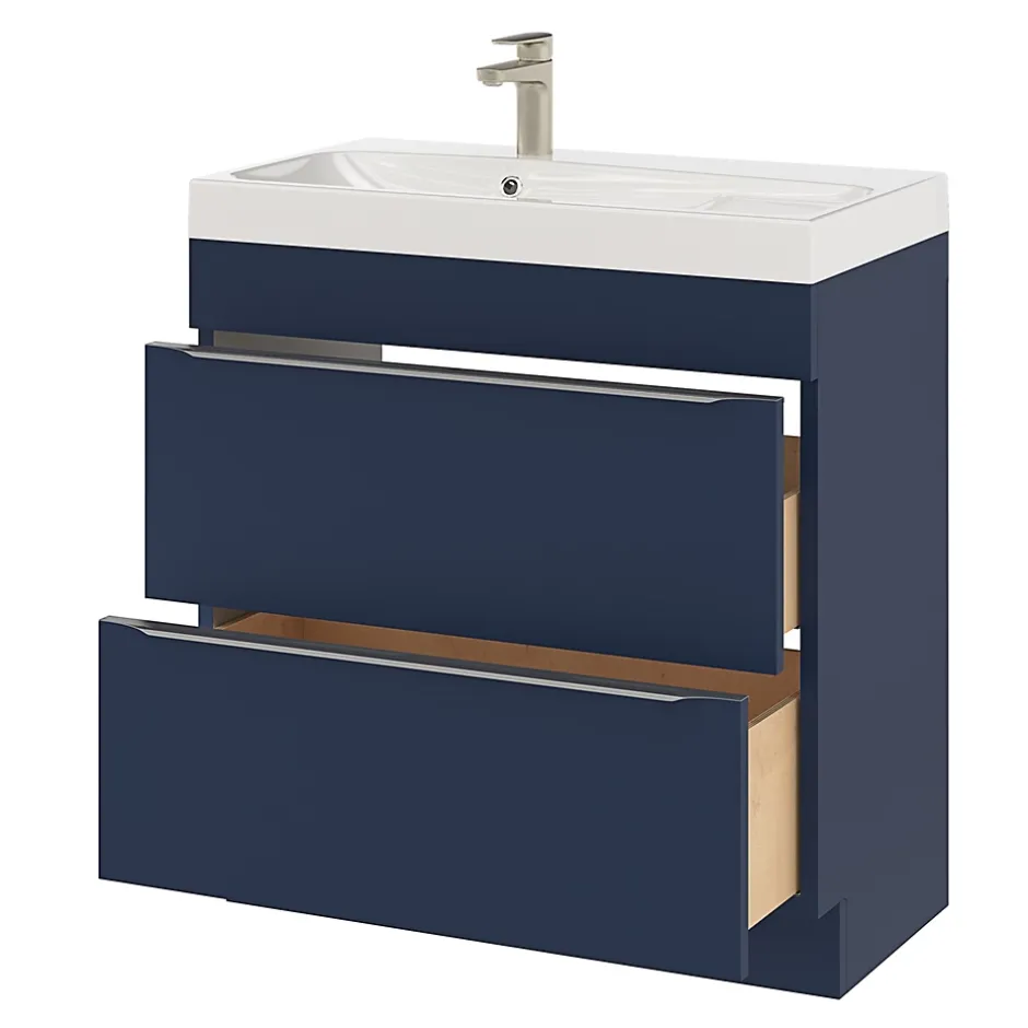 GoodHome Meuble vasque à poser bleu nuit mat l.80 cm Imandra + plan vasque blanc résine Mila,* Meuble Vasque