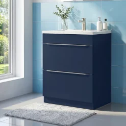 GoodHome Meuble vasque à poser bleu nuit mat l.60 cm Imandra + plan vasque blanc céramique Nira,