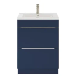 GoodHome Meuble vasque à poser bleu nuit mat l.60 cm Imandra + plan vasque blanc céramique Nira,