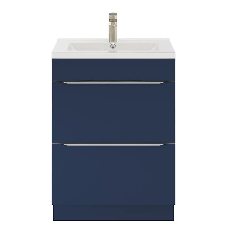 GoodHome Meuble vasque à poser bleu nuit mat l.60 cm Imandra + plan vasque blanc céramique Nira,