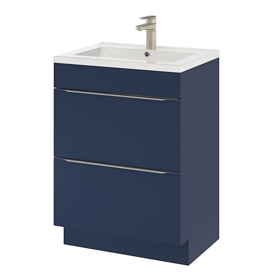GoodHome Meuble vasque à poser bleu nuit mat l.60 cm Imandra + plan vasque blanc céramique Nira,