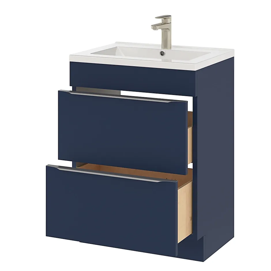 GoodHome Meuble vasque à poser bleu nuit mat l.60 cm Imandra + plan vasque blanc céramique Nira,