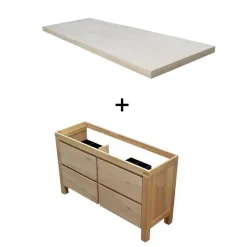 Cooke & Lewis Meuble vasque à poser chêne massif et plaqué chêne l.140 cm + plan de toilette stratifié effet chêne, Harmon* Meuble Buanderie