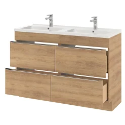 GoodHome Meuble vasque à poser effet chêne l.120 cm Imandra + plan double vasque blanc céramique Nira,
