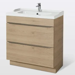 GoodHome Meuble vasque à poser effet chêne l.80 cm Imandra + plan vasque blanc céramique Lana,* Meuble Vasque