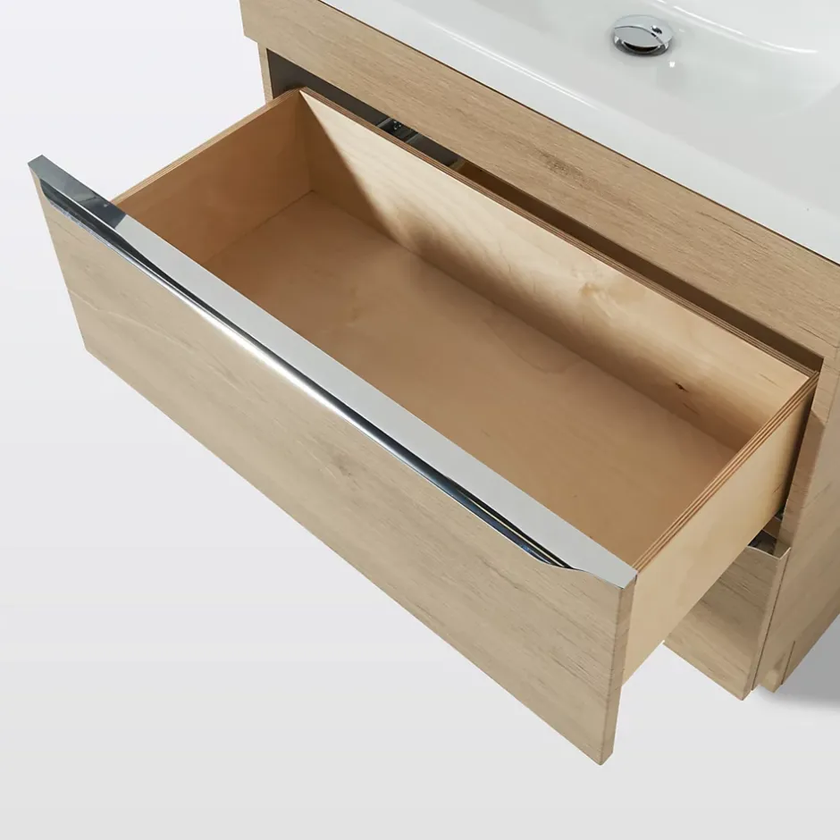 GoodHome Meuble vasque à poser effet chêne l.80 cm Imandra + plan vasque blanc céramique Lana,* Meuble Vasque