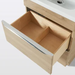 GoodHome Meuble vasque à poser effet chêne l.60 cm Imandra + plan vasque blanc céramique Lana,