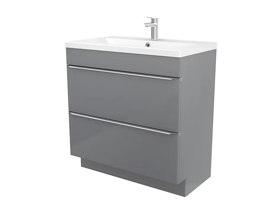 GoodHome Meuble vasque à poser gris l.80 cm Imandra + plan vasque blanc céramique Nira,* Meuble Vasque