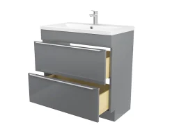 GoodHome Meuble vasque à poser gris l.80 cm Imandra + plan vasque blanc céramique Nira,* Meuble Vasque