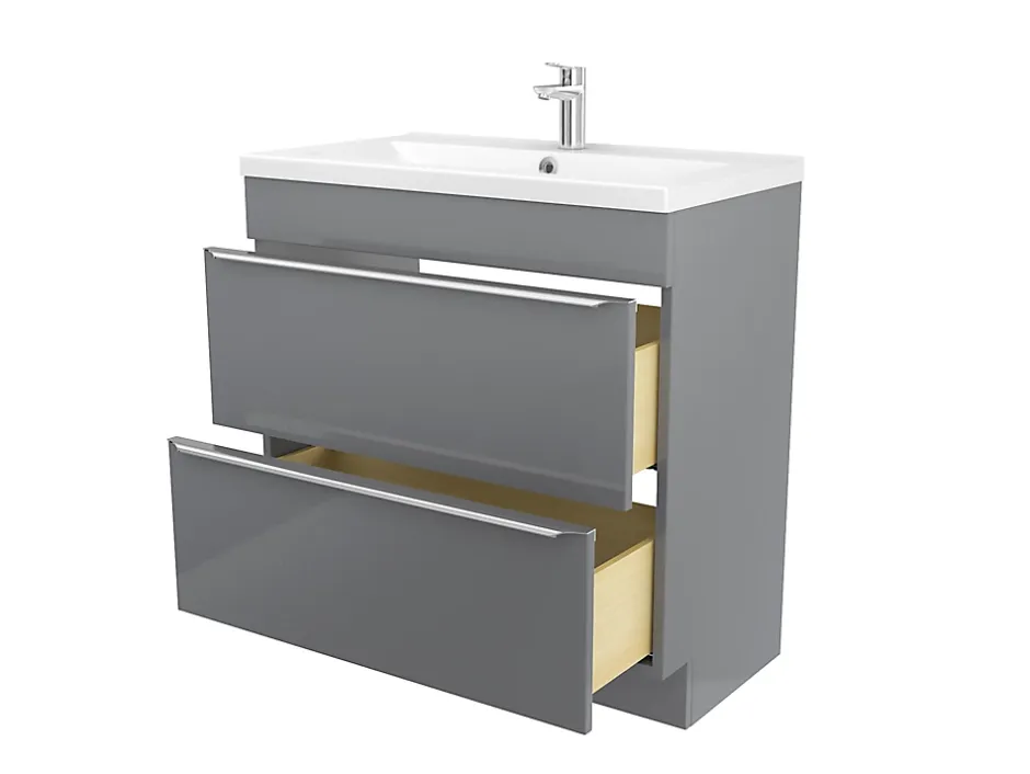 GoodHome Meuble vasque à poser gris l.80 cm Imandra + plan vasque blanc céramique Nira,* Meuble Vasque