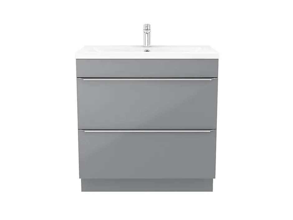 GoodHome Meuble vasque à poser gris l.80 cm Imandra + plan vasque blanc céramique Nira,* Meuble Vasque