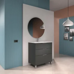 Futurbath Meuble vasque à poser gris anthracite l.80 cm + plan simple vasque porcelaine, Louna