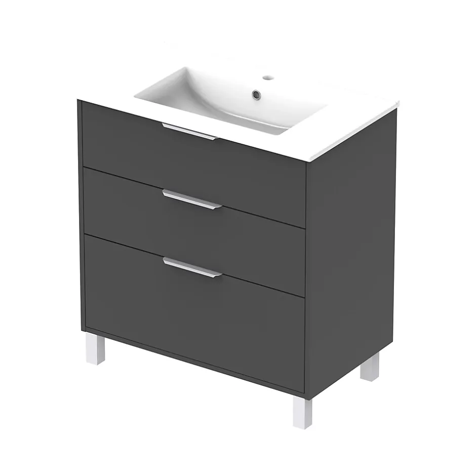 Futurbath Meuble vasque à poser gris anthracite l.80 cm + plan simple vasque porcelaine, Louna