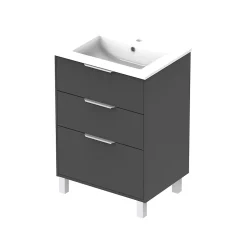 Futurbath Meuble vasque à poser gris anthracite l.60 cm + plan simple vasque porcelaine, Louna