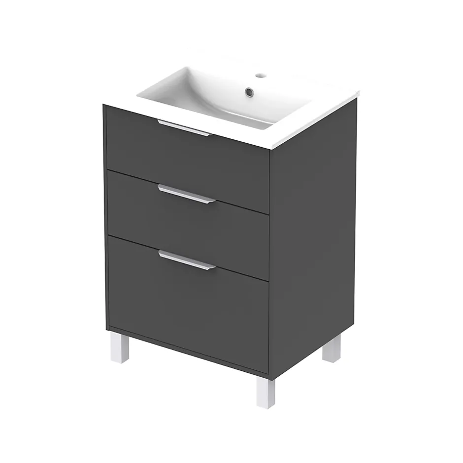 Futurbath Meuble vasque à poser gris anthracite l.60 cm + plan simple vasque porcelaine, Louna
