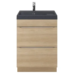GoodHome Meuble vasque à poser Imandra effet chêne l.60 cm + plan vasque noir résine Mila,