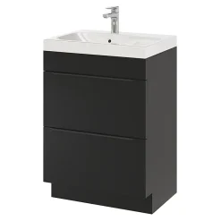 GoodHome Meuble vasque à poser noir mat l.60 cm Imandra + plan vasque blanc résine Mila,
