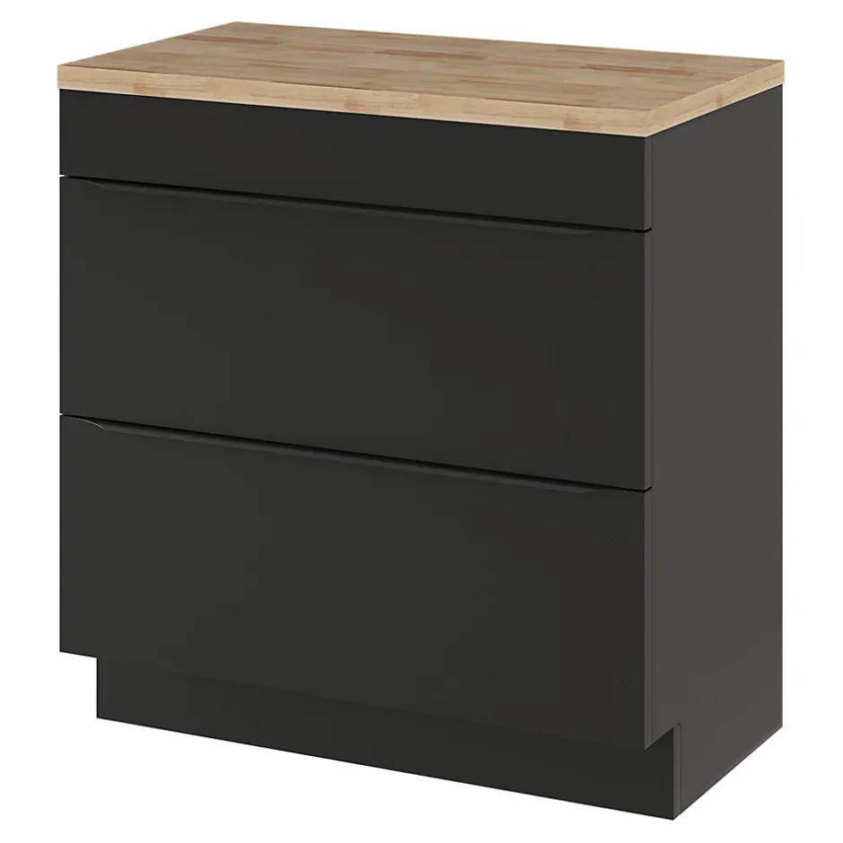 GoodHome Meuble vasque à poser noir mat l.80 cm Imandra + plan de toilette chêne massif Hartland,* Meuble Buanderie