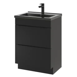 GoodHome Meuble vasque à poser noir mat l.60 cm Imandra + plan vasque noir céramique Nira,