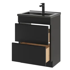 GoodHome Meuble vasque à poser noir mat l.60 cm Imandra + plan vasque noir céramique Nira,
