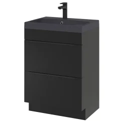 GoodHome Meuble vasque à poser noir mat l.60 cm Imandra + plan vasque noir résine Mila,