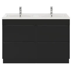 GoodHome Meuble vasque à poser noir mat l.120 cm Imandra + plan double double vasque blanc céramique Nira,
